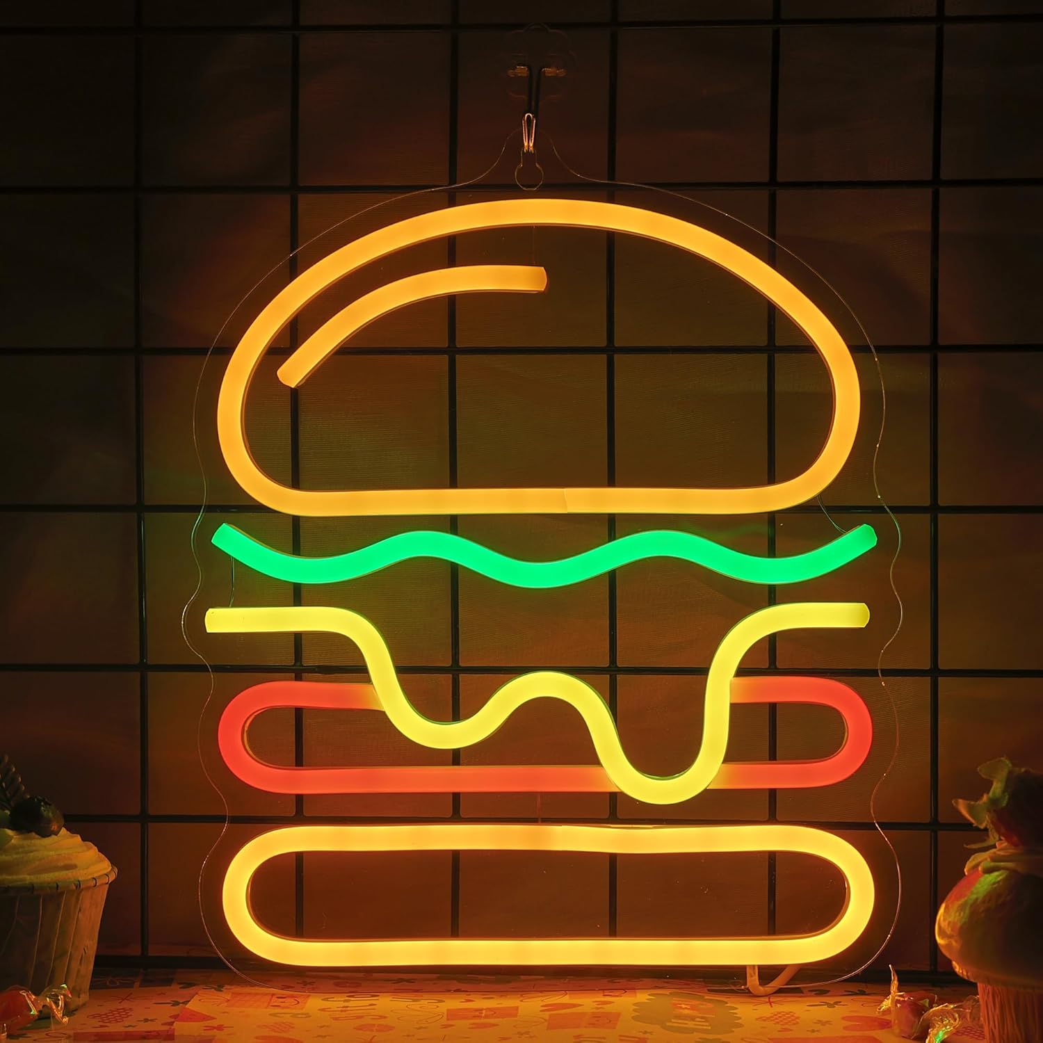 Commercial Kitchen Walls - Neon Burger z Warstwowym Serem, Podświetlenie