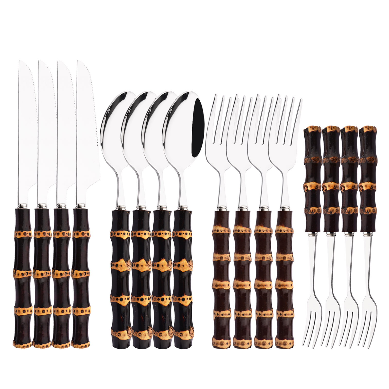 Commercial Kitchen Knives - 16-częściowy Zestaw Sztućców Bambusowych ze Stali